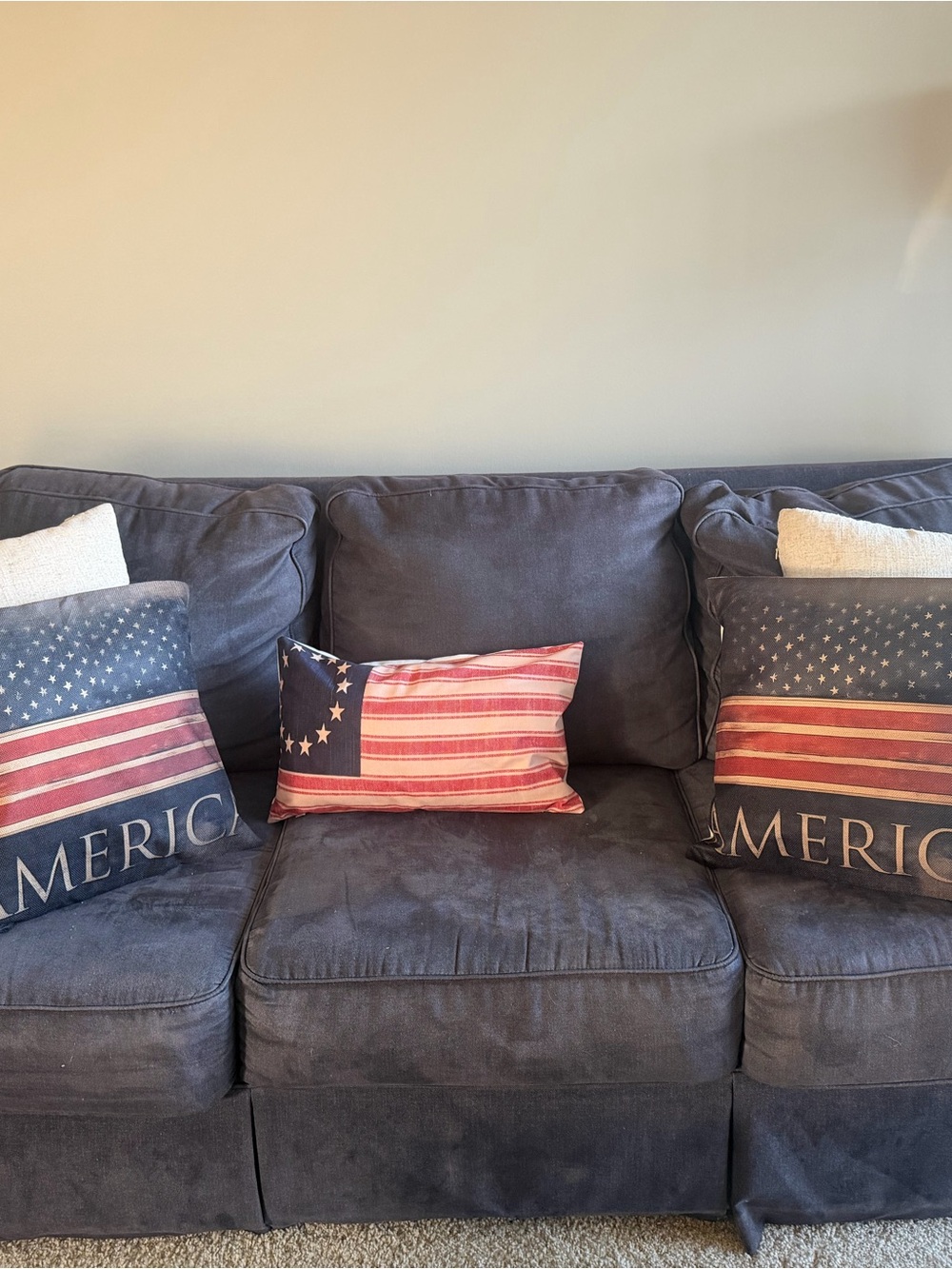 THREE Patriotic 'America' Accent Pillow Covers in Red, Blue, and Cream - Picture 4 of 5